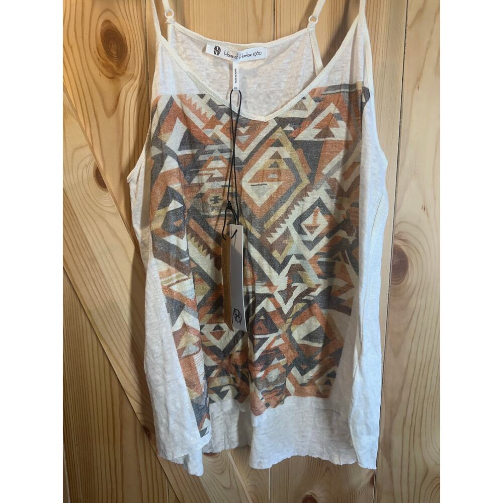 NWT House of Harlow 1960 Geometric Print Linen Tank Top - Size L